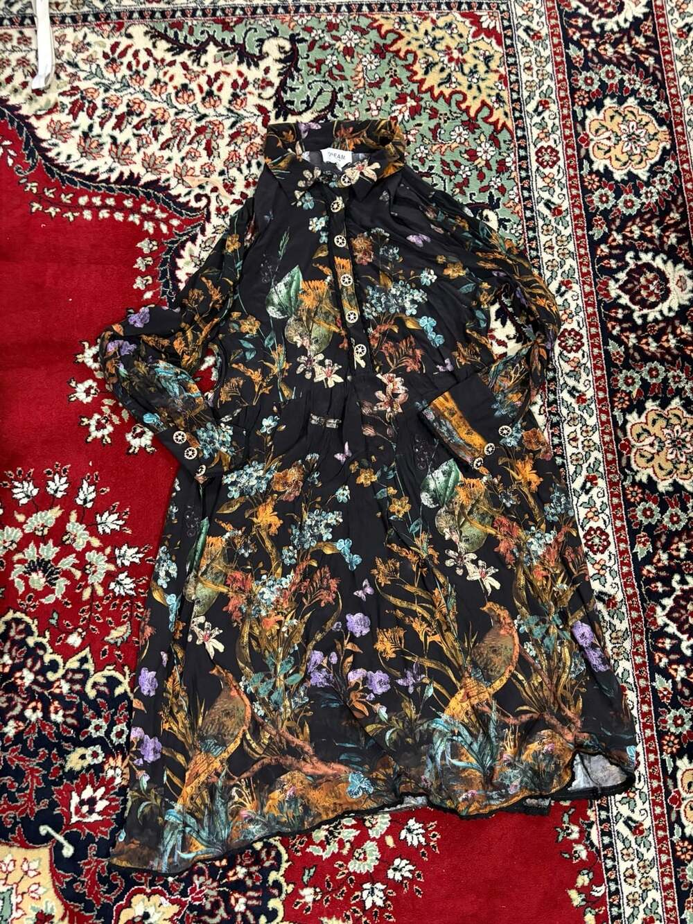 Dream Catcher Dress Size 42 Black Floral Long Sleeve